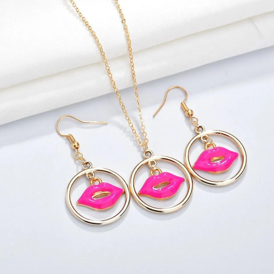 Women Colorful Lips Pendant Necklace Earring Sets Hand Made Jewelry Sets For Women Great Party Jewelry Accessories
Women Colorful Lips Pendant Necklace Earring Sets Hand Made Jewelry Sets For Women Great Party Jewelry Accessories