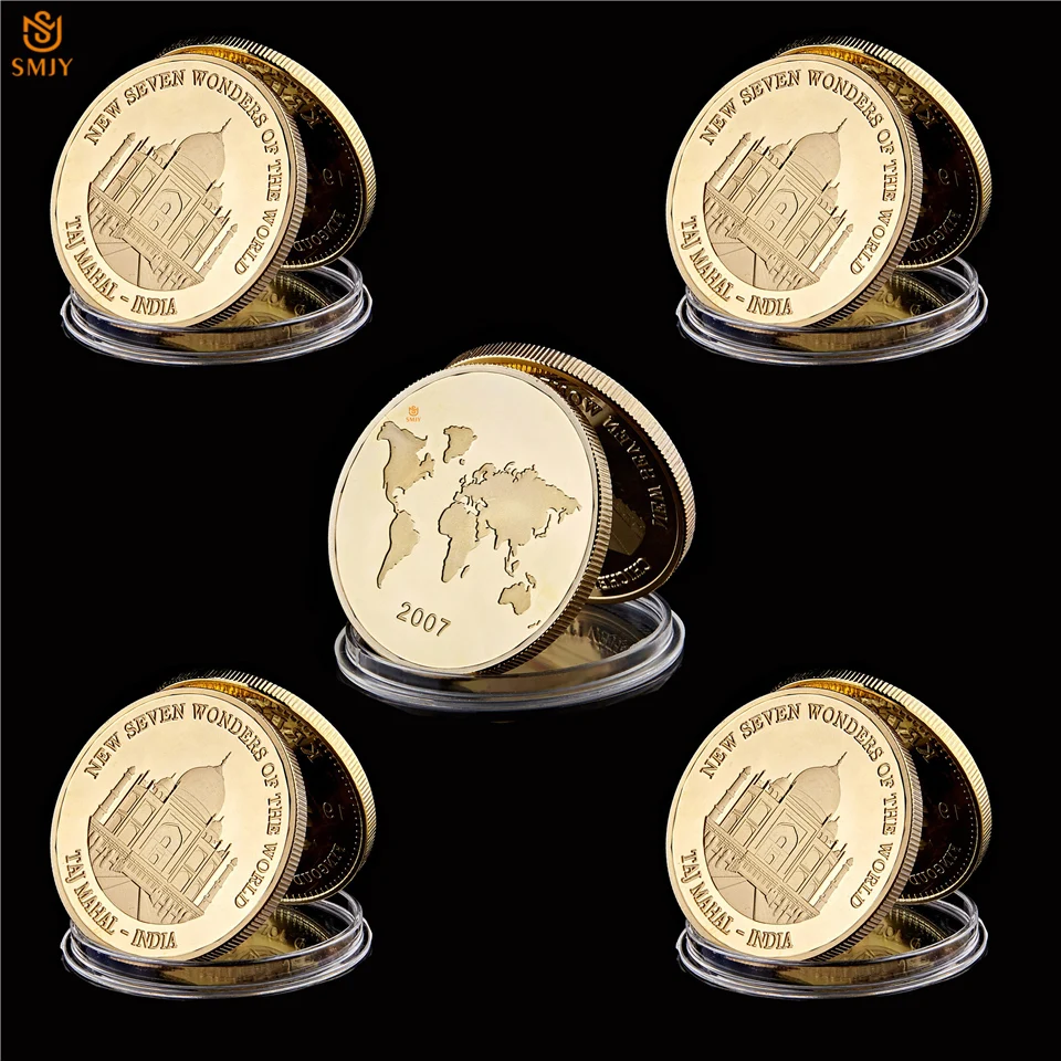 5Pcs/Lot Souvenir Gift For Friends New World Seven Wonders India Taj Mahal Gold Plated Commemorative Coin Collection Art Crafts
5Pcs/Lot Souvenir Gift For Friends New World Seven Wonders India Taj Mahal Gold Plated Commemorative Coin Collection Art Crafts