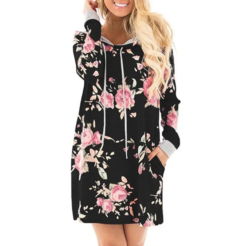 Fashion Cute Floral Print Women Dress Long Sleeve Fashion Drawstring Hoodies with Pockets
Fashion Cute Floral Print Women Dress Long Sleeve Fashion Drawstring Hoodies with Pockets