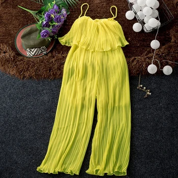 Good Quality Solid Chiffon Jumpsuits Women Pleated Ruffles Wide Leg Ankle Length Strapless Pants Fashion Womens Jumpsuit Pant
Good Quality Solid Chiffon Jumpsuits Women Pleated Ruffles Wide Leg Ankle Length Strapless Pants Fashion Womens Jumpsuit Pant