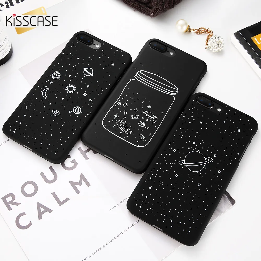 KISSCASE звездное пространство чехол для iPhone 6 6s Plus девчачий черный Жесткий ПК Чехлы 7