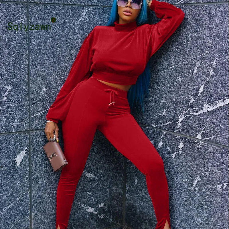 Two Piece Set Velvet Tracksuit Velour Turtleneck Crop Top Women Pants Track Suit Long Sleeve Sweatsuits Large Size Winter Warm
Two Piece Set Velvet Tracksuit Velour Turtleneck Crop Top Women Pants Track Suit Long Sleeve Sweatsuits Large Size Winter Warm