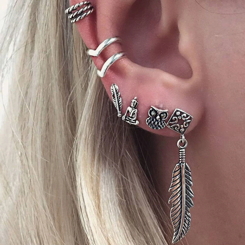 Retro Silver Stud Ring Cuff Wrap Earrings set Owl Leaf Ear 2019 New 6pcs Bohemia Women
Retro Silver Stud Ring Cuff Wrap Earrings set Owl Leaf Ear 2019 New 6pcs Bohemia Women