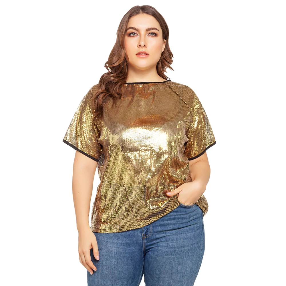 Wipalo Women Plus Size Gold Sequined T Shirt Fashion Club Party Tops O Neck Short Sleeves Shinning Loose Tee Tops Ladies Tops
Wipalo Women Plus Size Gold Sequined T Shirt Fashion Club Party Tops O Neck Short Sleeves Shinning Loose Tee Tops Ladies Tops
