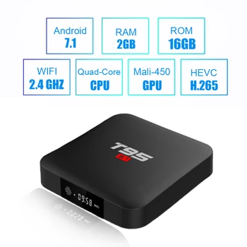 

T95 S1 Android 7.1 TV Box 2G/16G Amlogic S905W Quad Core Smart TV Set Top Box H.265 1G/8G 2.4G WiFi HD Media Player LED Display