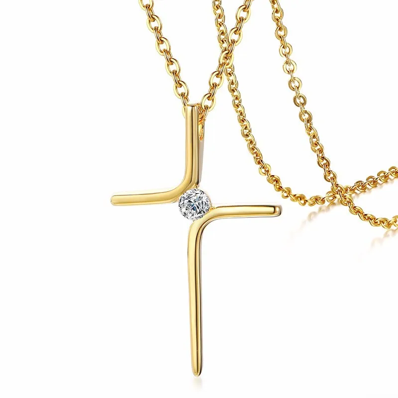 Women Cross Crucifix with CZ Stone Pendant Necklace in Golden Stainless Steel Jewelry
Women Cross Crucifix with CZ Stone Pendant Necklace in Golden Stainless Steel Jewelry