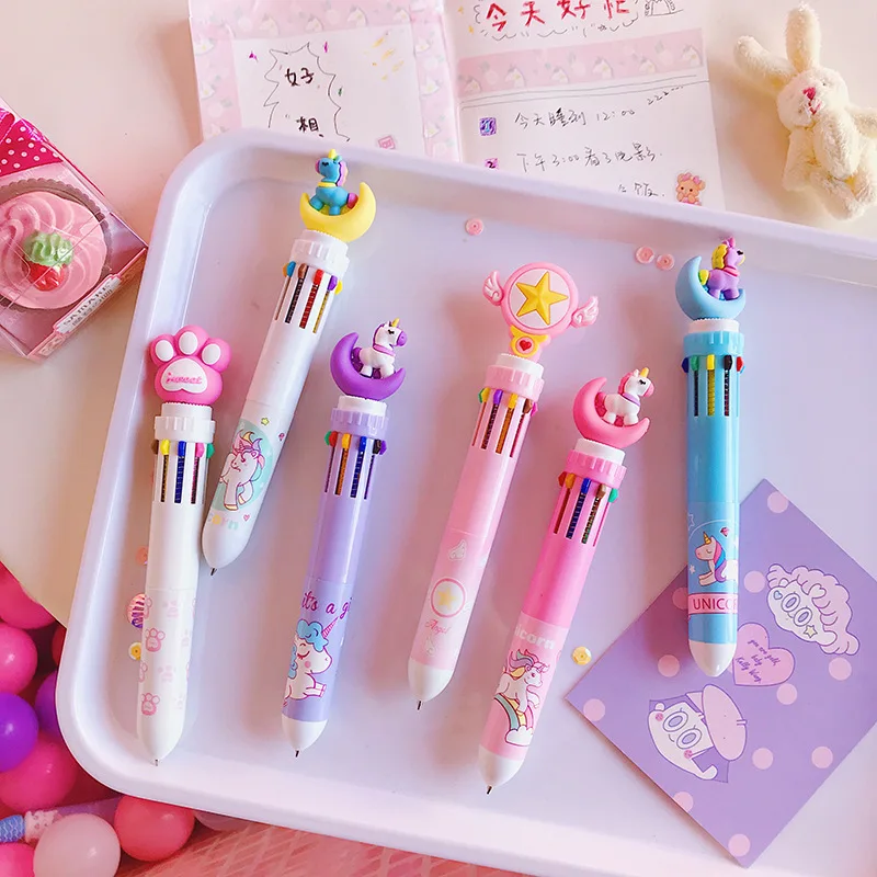 Kawaii многоцветная шариковая ручка Многофункциональный 10 In1 Карамельный цвет