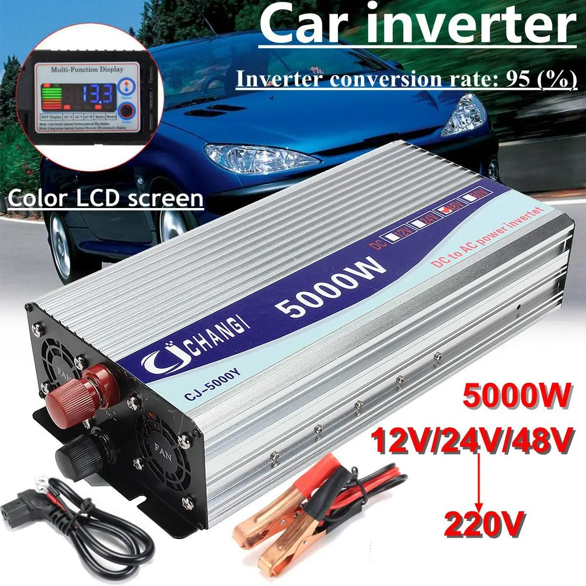 Inverter 12V/24V/48V 220V 5000W 10000W Peak- Modified Sine Wave Power Voltage transformer Inverter Converter + LCD display
Inverter 12V/24V/48V 220V 5000W 10000W Peak- Modified Sine Wave Power Voltage transformer Inverter Converter + LCD display