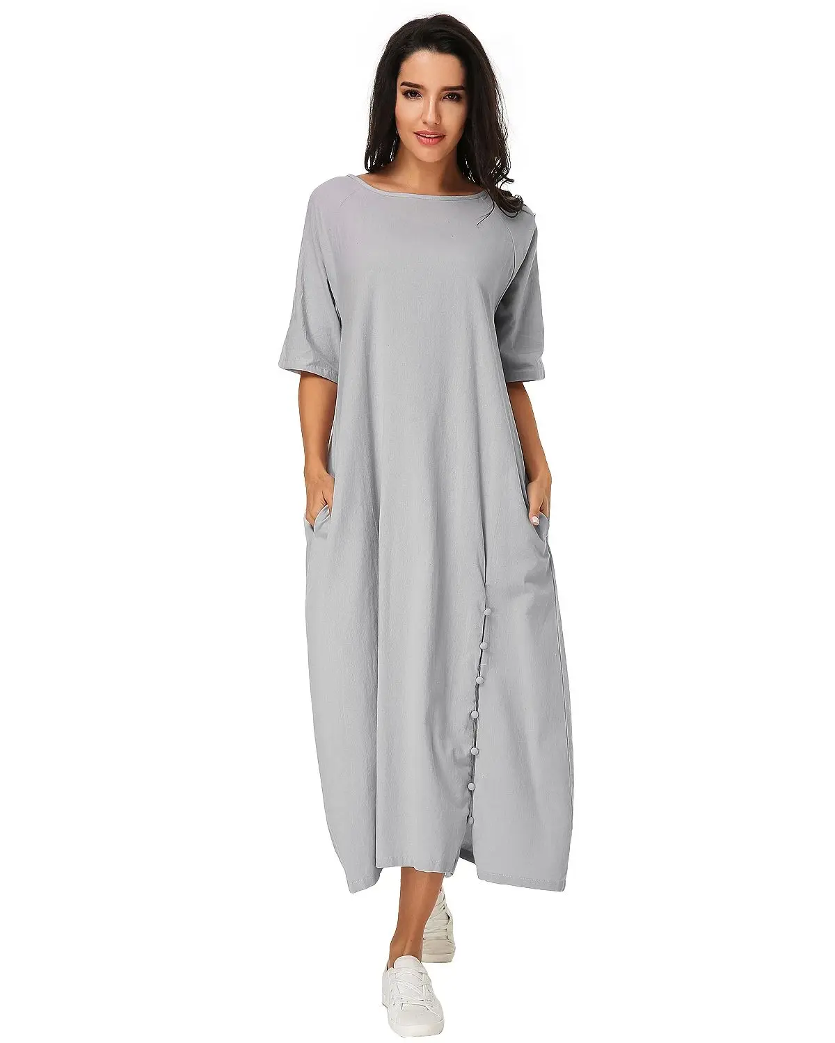Summer Women Half Sleeve Mid-calf Dress Loose Casual Plain Solid Color Vintage Kaftan Long Maxi Dress Oversized Vestidos
Summer Women Half Sleeve Mid-calf Dress Loose Casual Plain Solid Color Vintage Kaftan Long Maxi Dress Oversized Vestidos