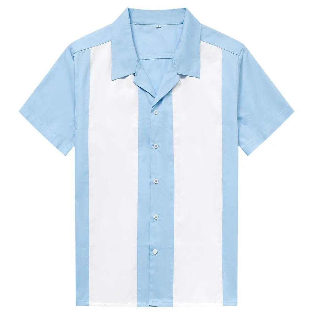 Men Blue White Vertical Striped Blouse Bowling Shirt Men's Designer Shirts Short Sleeve Button-Down Dress Camiseta Retro Hombre
Men Blue White Vertical Striped Blouse Bowling Shirt Men's Designer Shirts Short Sleeve Button-Down Dress Camiseta Retro Hombre