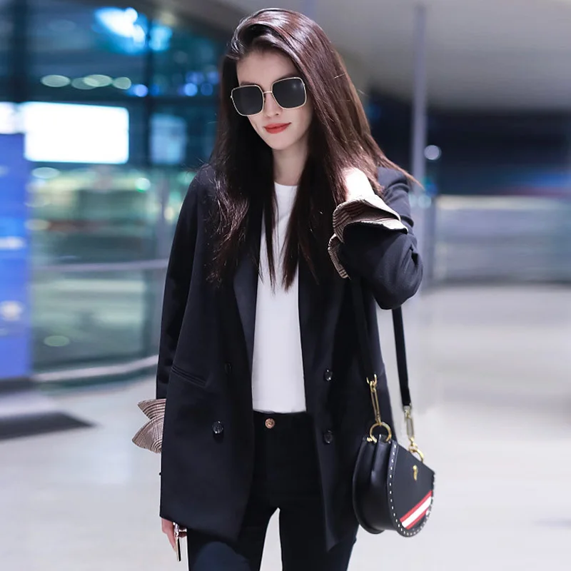 PEONFLY Loose Blazer Femme New Spring Suit Jacket Work Office Lady Black Blazer Double Breasted Business Notched Coat
PEONFLY Loose Blazer Femme New Spring Suit Jacket Work Office Lady Black Blazer Double Breasted Business Notched Coat