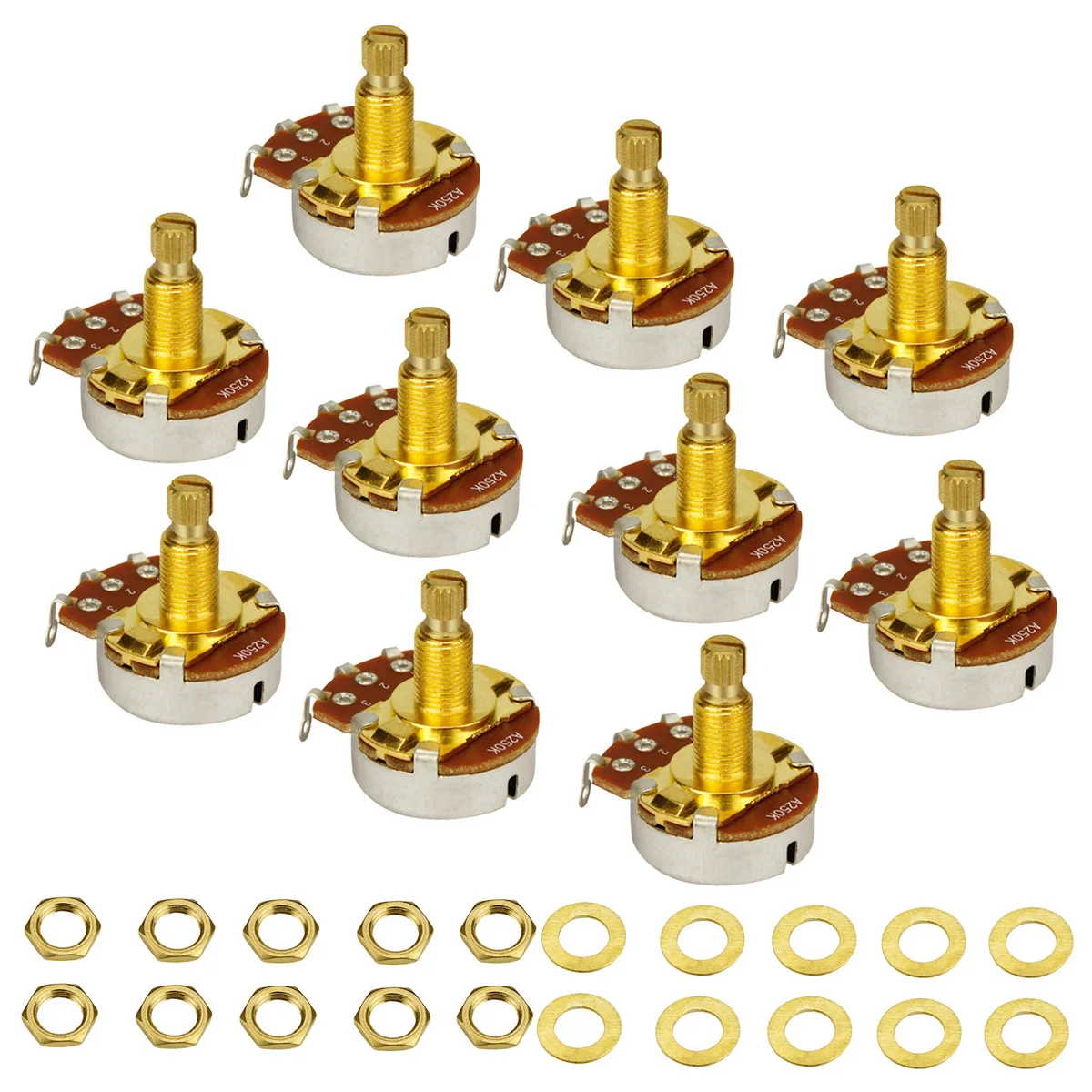 FLEOR 10pcs Golden Full Size Guitar Potentiometers A250K Long Split Shaft Pots 250k
FLEOR 10pcs Golden Full Size Guitar Potentiometers A250K Long Split Shaft Pots 250k