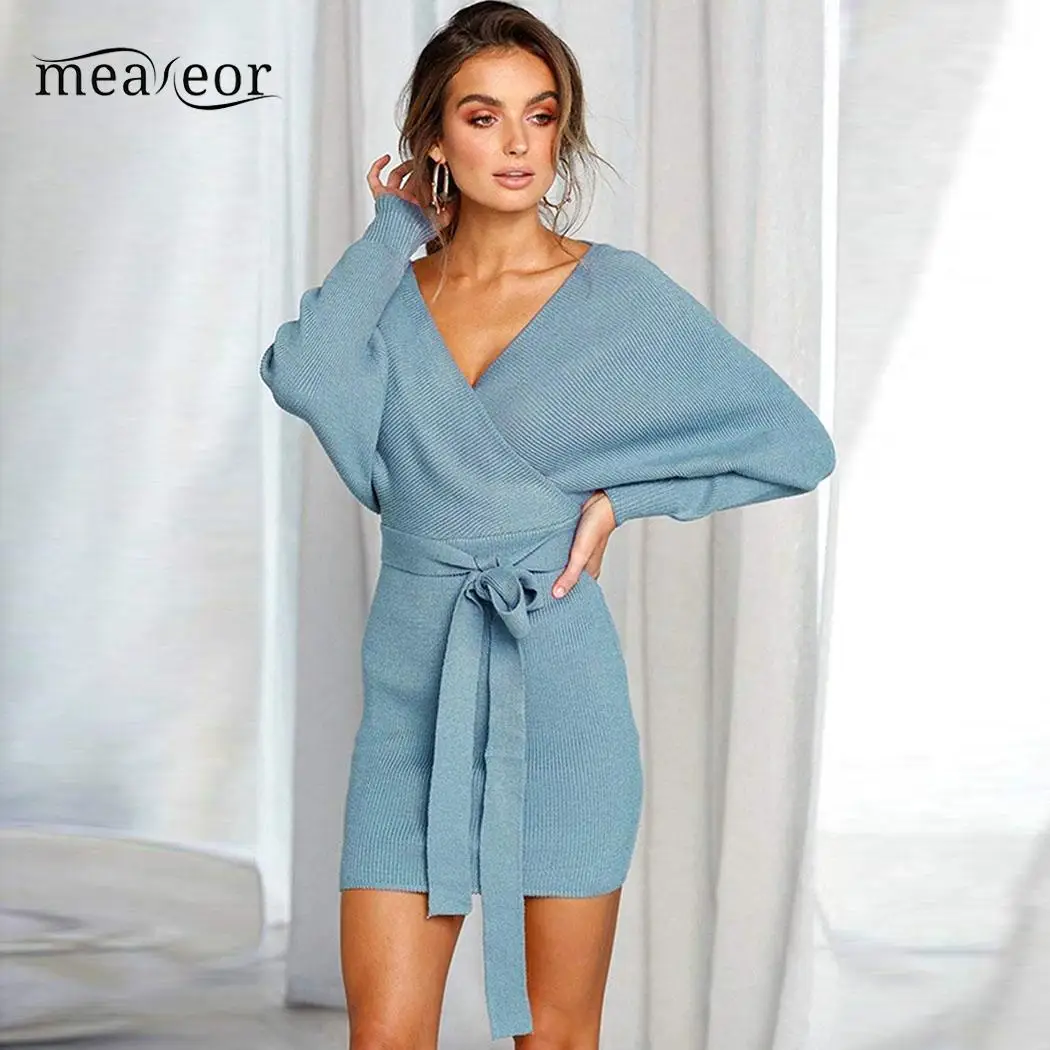 Meaneor Elegant Women Sweater Dress Casual Long Sleeve Autumn Vestidos Solid V Neck Mini Dress with Belt Sexy Winter Party Robe
Meaneor Elegant Women Sweater Dress Casual Long Sleeve Autumn Vestidos Solid V Neck Mini Dress with Belt Sexy Winter Party Robe