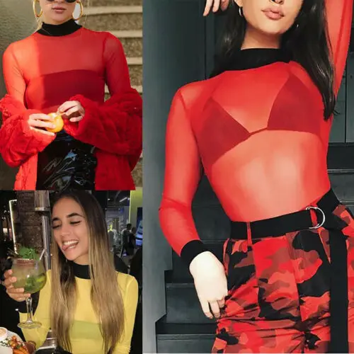 Women Fashion Mesh Sheer See-through Long Sleeve Shirt Crop Top Yellow Red Solid T Shirt US
Women Fashion Mesh Sheer See-through Long Sleeve Shirt Crop Top Yellow Red Solid T Shirt US
