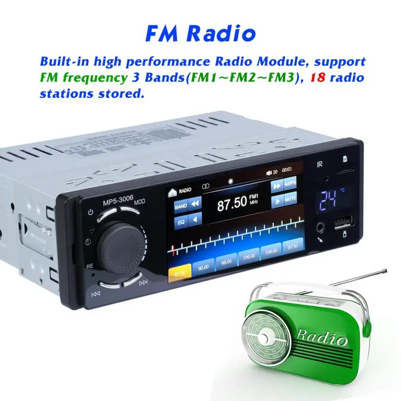 Car Radio 4" HD Autoradio Multimedia Player Touch Screen 7-color backlight Car Stereo MP5 Bluetooth USB with Camera ISO port
Car Radio 4" HD Autoradio Multimedia Player Touch Screen 7-color backlight Car Stereo MP5 Bluetooth USB with Camera ISO port