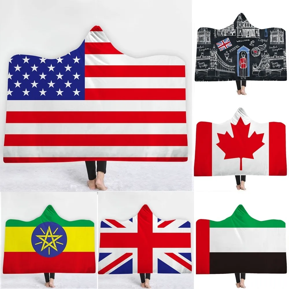 

National Flag Hooded Blanket Thickening 3d Printed Pattern Thin Quilt Sofa/bed/plane Travel Bedding Throw Blanket In Cap Warm