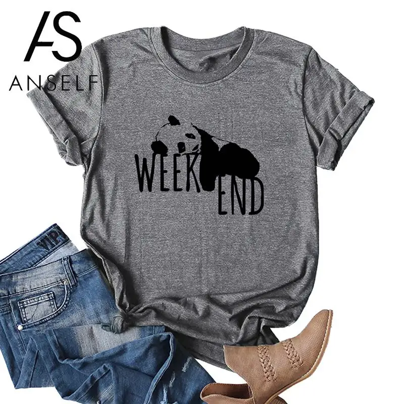 Casual Women Cotton T-Shirt Panda Weekend Letter Print Short Sleeve Summer Plus Size T Shirt O-Neck Loose Cute Tee harajuku Top
Casual Women Cotton T-Shirt Panda Weekend Letter Print Short Sleeve Summer Plus Size T Shirt O-Neck Loose Cute Tee harajuku Top