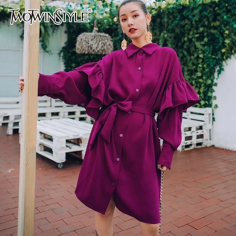 TWOTWINSTYLE Ruffle Shirt Dresses For Women Butterfly Long Sleeve Oversized Fashion Women's Dress Korean Clothes 2019 Autumn
TWOTWINSTYLE Ruffle Shirt Dresses For Women Butterfly Long Sleeve Oversized Fashion Women's Dress Korean Clothes 2019 Autumn
