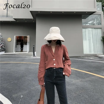 Focal20 Harajuku V-neck Solid Color Female Blouse Shirt Turn-down Collar V-Neck Long Sleeve Loose Summer Spring Women Blouse
Focal20 Harajuku V-neck Solid Color Female Blouse Shirt Turn-down Collar V-Neck Long Sleeve Loose Summer Spring Women Blouse