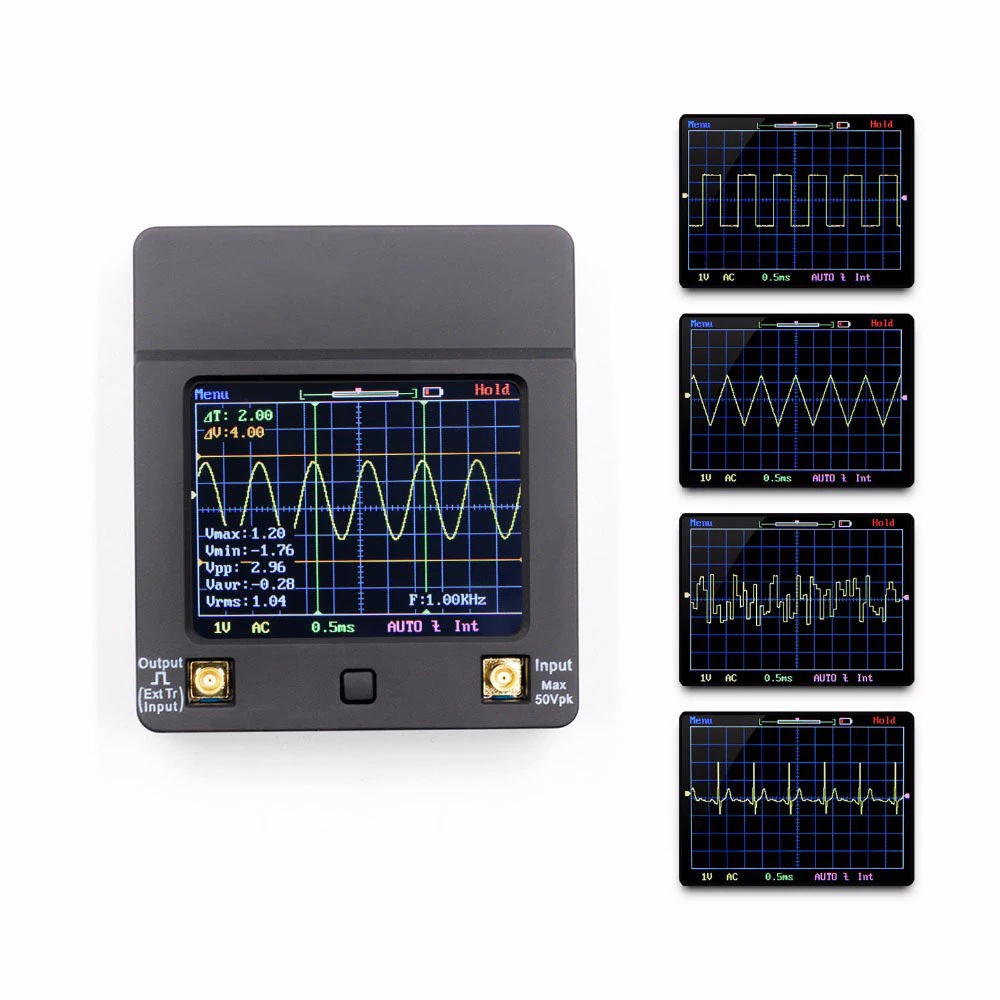 DSO 112A TFT Portable Mini Digital Oscilloscope Touching Screen Oscilloscopes with 2MHz Bandwidth and 5Ms Sampling Rate
DSO 112A TFT Portable Mini Digital Oscilloscope Touching Screen Oscilloscopes with 2MHz Bandwidth and 5Ms Sampling Rate