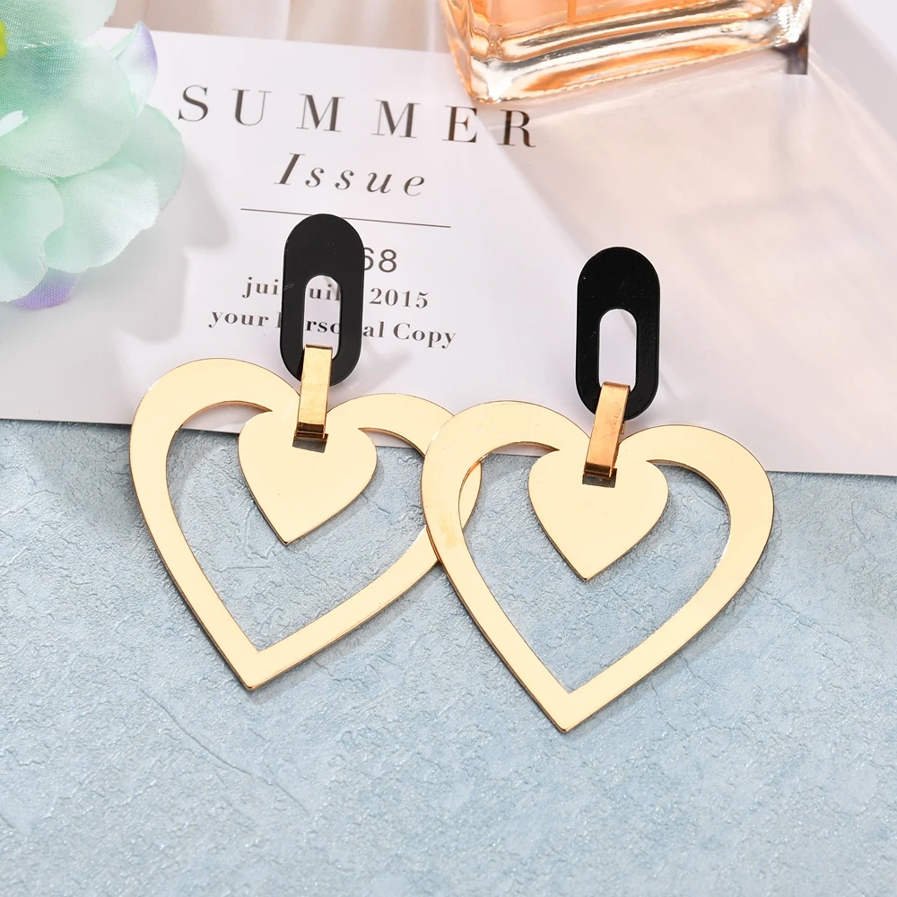 MESTILO Oversize Black Gold Metal Hollow Out Double Heart Dangle Earrings For Women 2019 New Korean Fashion Jewelry For Party
MESTILO Oversize Black Gold Metal Hollow Out Double Heart Dangle Earrings For Women 2019 New Korean Fashion Jewelry For Party