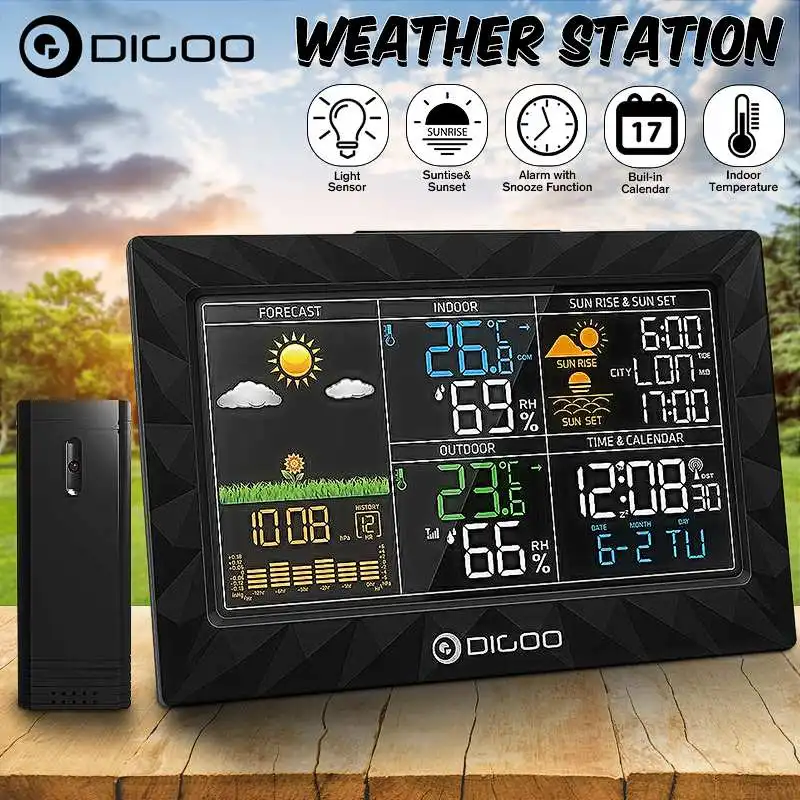 New Outdoor Indoor Temperature Humidity Sensor with Snooze Function Sunrise Sunset Display Weather Station Analysis Instruments
New Outdoor Indoor Temperature Humidity Sensor with Snooze Function Sunrise Sunset Display Weather Station Analysis Instruments