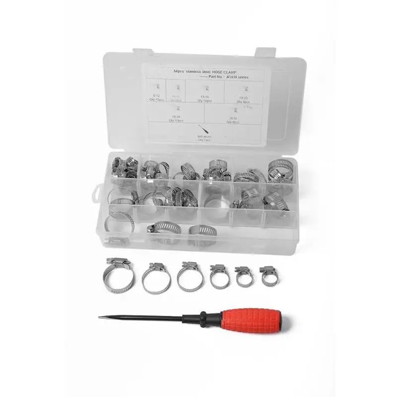 VODOOL 54pcs/set Stainless Steel Hose Clamps 6 Sizes 6-32mm Worm Gear Drive Fuel Pipe Water Tube Clips w Screwdriver Car Clamps
VODOOL 54pcs/set Stainless Steel Hose Clamps 6 Sizes 6-32mm Worm Gear Drive Fuel Pipe Water Tube Clips w Screwdriver Car Clamps