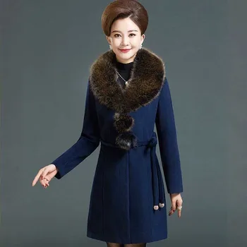 Winter Woolen Coat Fashion Women Jacket Warm Large Fur Collar Wool Long Overcoat Dark Buckle Thickening Middle-aged Parka 068
Winter Woolen Coat Fashion Women Jacket Warm Large Fur Collar Wool Long Overcoat Dark Buckle Thickening Middle-aged Parka 068