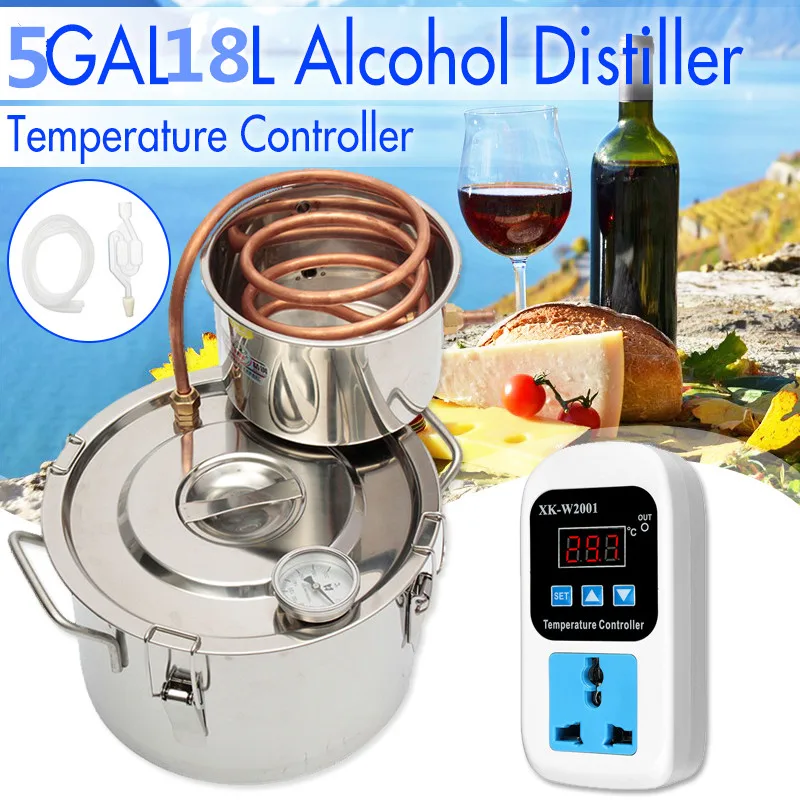 5GAL/18L DIY Home Distiller Moonshine Alcohol Stainless Copper Water Wine Essential Oil Brewing Kit + Temperature Controller
5GAL/18L DIY Home Distiller Moonshine Alcohol Stainless Copper Water Wine Essential Oil Brewing Kit + Temperature Controller