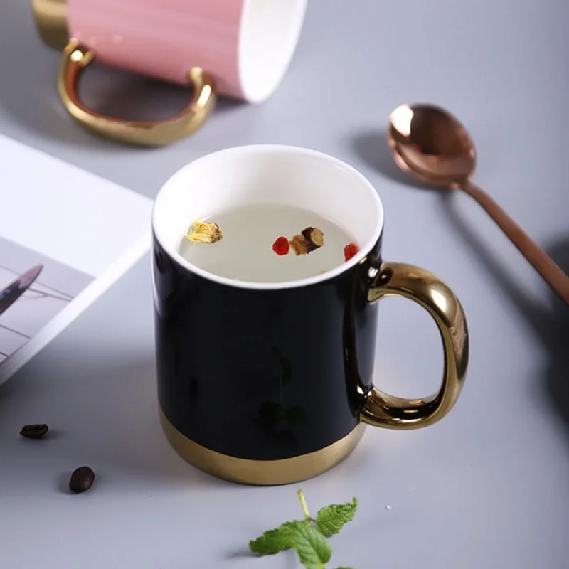 

Nordic Creative Style Ceramic Pink Black Coffee Tea Hot Water Drinks Beer Milk Office Business Lovers Cup Mugs with Handgrip