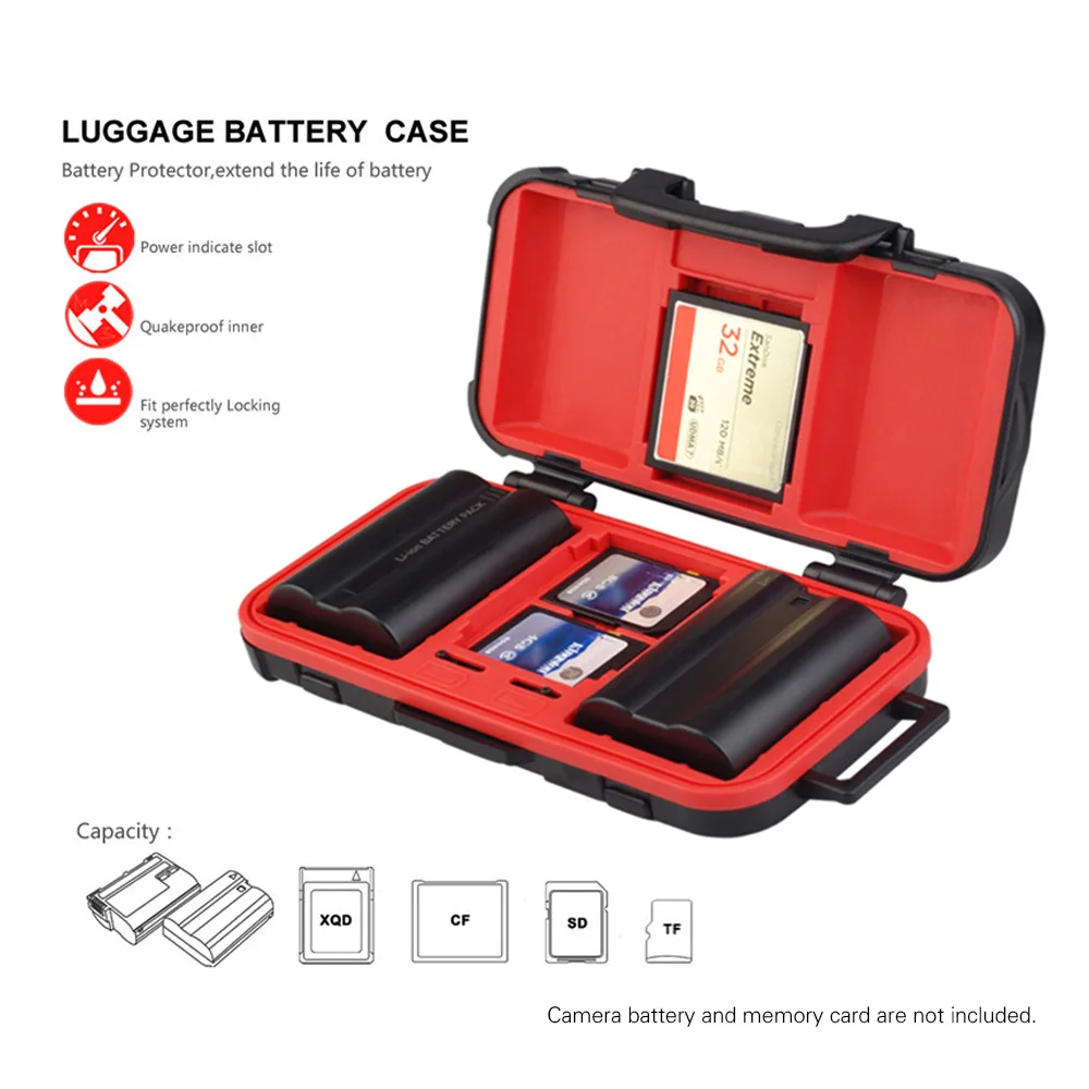 LENSGO D850 Memory Card Case Battery Storage Box for 2 Camera Batteries 4 SD Cards 8 TF Cards 2 CF/XQD Card for NP-FW50 /NP-W126
LENSGO D850 Memory Card Case Battery Storage Box for 2 Camera Batteries 4 SD Cards 8 TF Cards 2 CF/XQD Card for NP-FW50 /NP-W126