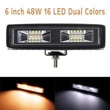 

6 inch 48W 16 LED Dual Colors Work Light Flood Beam Bar Driving Fog Lamps Flasher Amber & White
