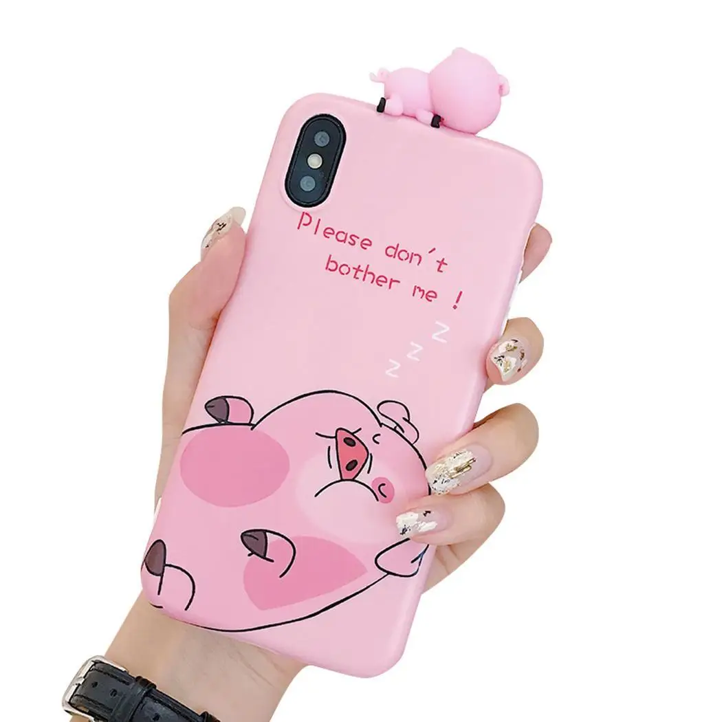 Мягкий чехол для телефона из ТПУ с рисунком животных розовый красный милый iPhone |