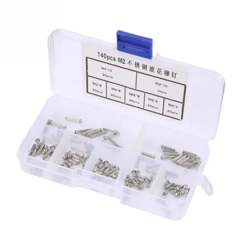 140Pcs M2 Stainless Steel rivets Round Head Knurled Shank Solid Rivets Assortment Kit Rivet for leather DIY Fasteners Hot Sale
140Pcs M2 Stainless Steel rivets Round Head Knurled Shank Solid Rivets Assortment Kit Rivet for leather DIY Fasteners Hot Sale
