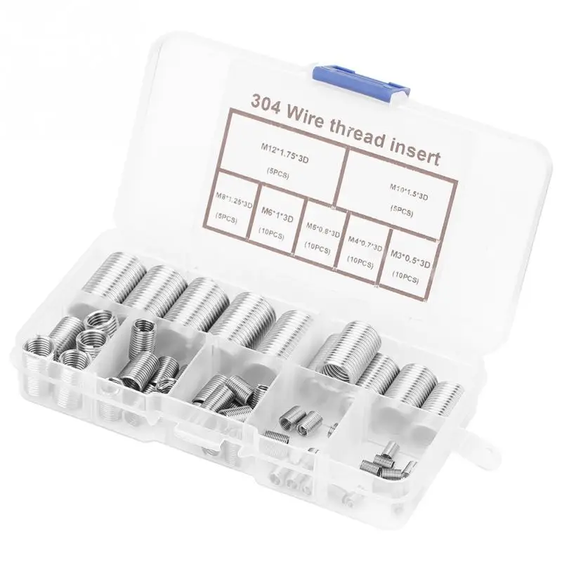 55Pcs M4-M12 Stainless Steel Threaded Insert SS304 Coiled Wire Insert Helical Screw Thread Inserts Assortment Kit ferreteria
55Pcs M4-M12 Stainless Steel Threaded Insert SS304 Coiled Wire Insert Helical Screw Thread Inserts Assortment Kit ferreteria