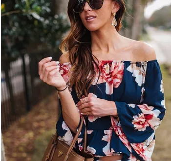 Strapless Blue Horn Sleeve Flower Printing Slash Neck Woman T Shirt Tshirt
Strapless Blue Horn Sleeve Flower Printing Slash Neck Woman T Shirt Tshirt