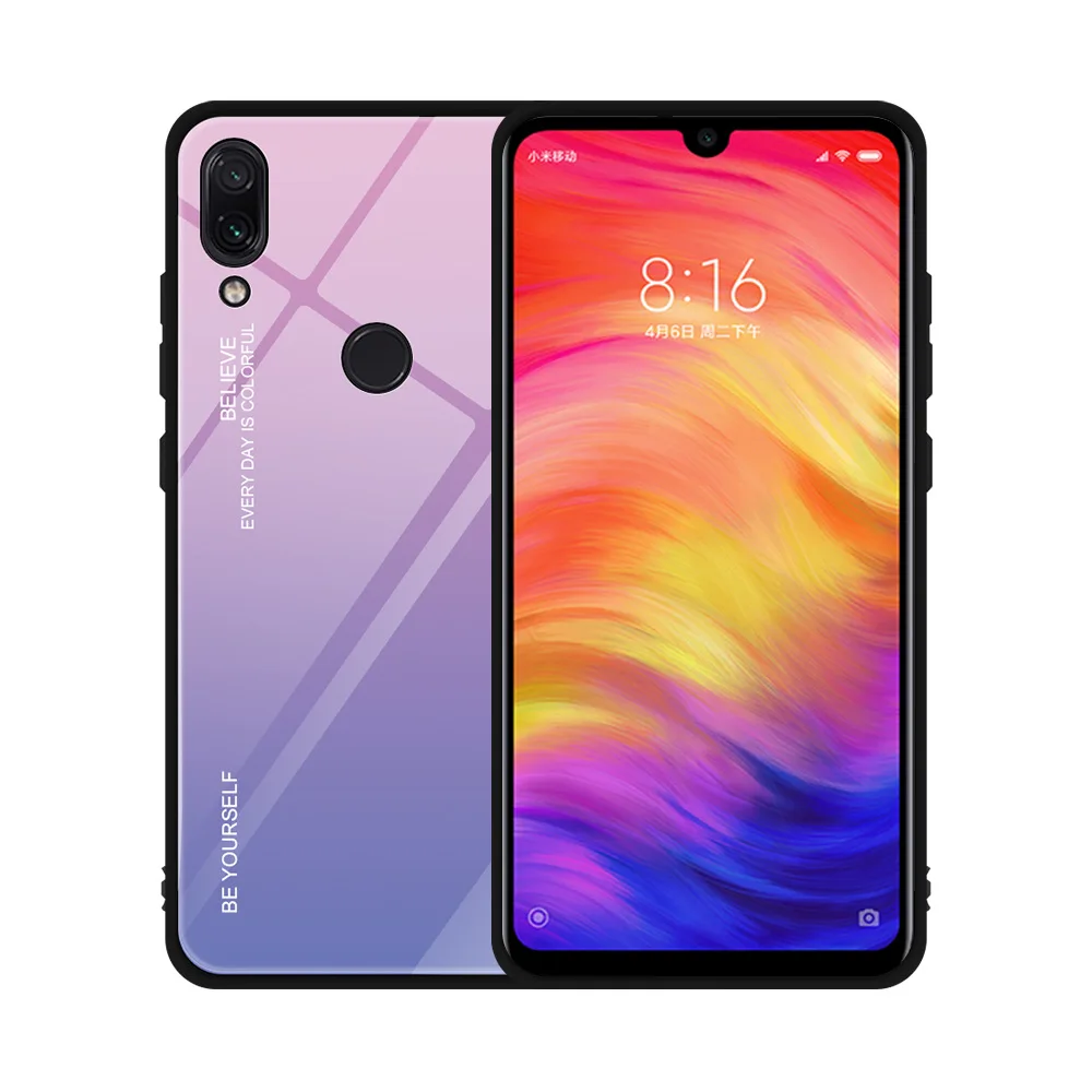 1 шт./лот Новый градиентный чехол из закаленного стекла для Xiaomi Redmi Note 7 6 Pro