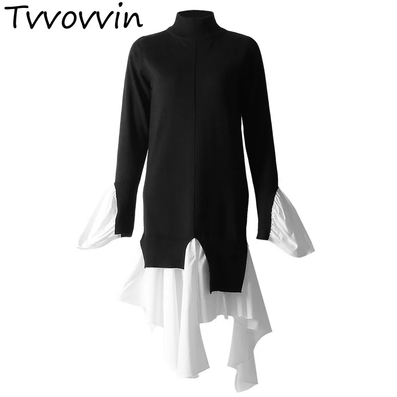 TVVOVVIN European station Vintage romantic floating sleeves casual hem irregular stitching color matching Knitted dress L868
TVVOVVIN European station Vintage romantic floating sleeves casual hem irregular stitching color matching Knitted dress L868