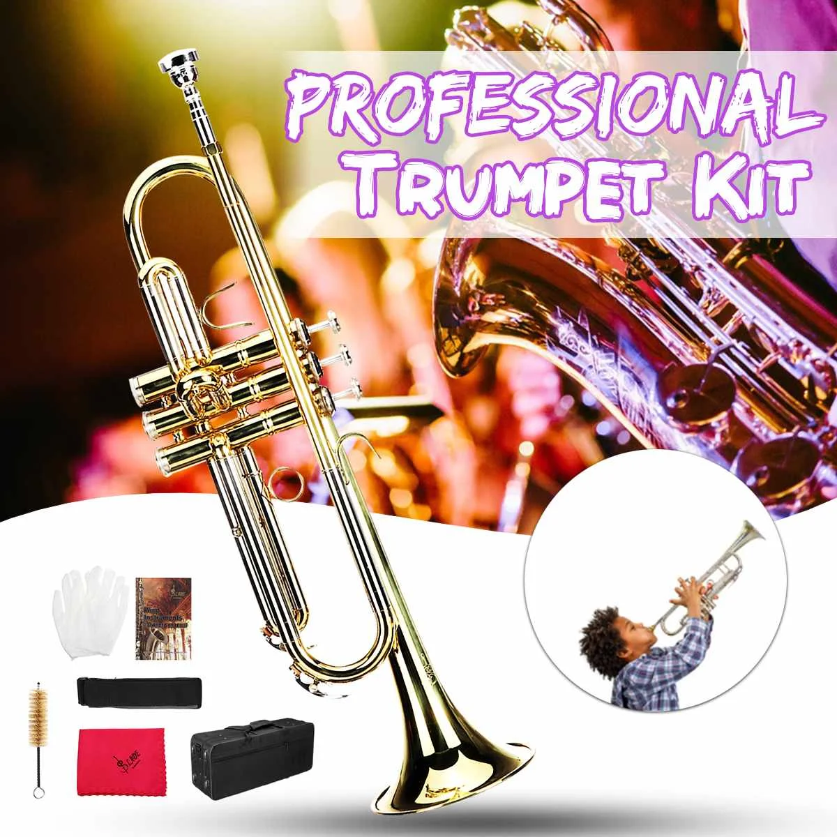 B Flat Toys Gift Musical Instrument Trumpet Access Bb Professional Trumpet Kit Brass Band Instrument With Bag Student Music Tool
B Flat Toys Gift Musical Instrument Trumpet Access Bb Professional Trumpet Kit Brass Band Instrument With Bag Student Music Tool