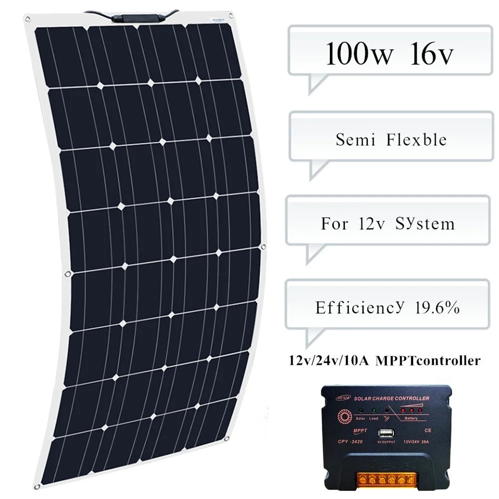 BOGUANG 100w flexible solar panel Module 10A MPPT Controller for Caravan RV Boat Yacht Car Home Roof 12v Battery Power Charger
BOGUANG 100w flexible solar panel Module 10A MPPT Controller for Caravan RV Boat Yacht Car Home Roof 12v Battery Power Charger