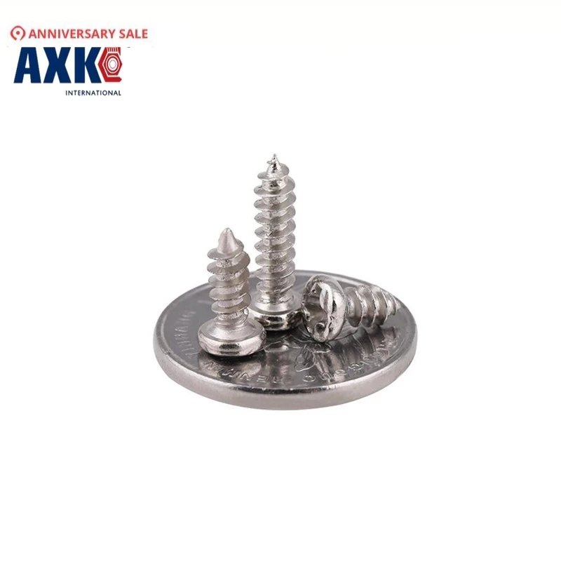 

2018 Axk 500pcs M2*4/5/6/8/10/12 2mm Nickel Plated Micro Electronic Screw Cross Recessed Phillips Round Pan Head Self Tapping