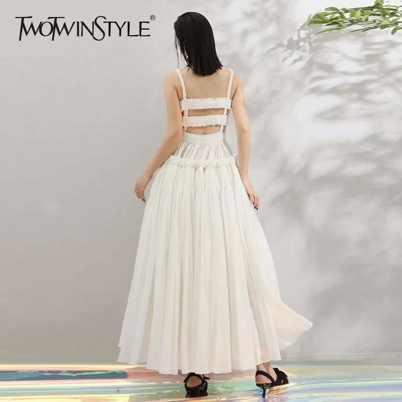 TWOTWINSTYLE Backless Maxi Dress Female Hollow Out High Waist Ruffles Patchwork Draped Spaghetti Strap Party Dresses 2019 Summer
TWOTWINSTYLE Backless Maxi Dress Female Hollow Out High Waist Ruffles Patchwork Draped Spaghetti Strap Party Dresses 2019 Summer