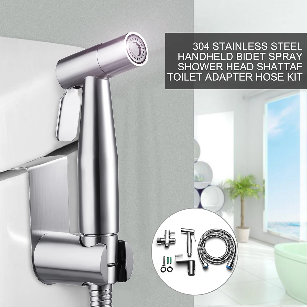 

G1/2 304 Stainless Steel Handheld Bidet SprayToilet Nozzle Sprayer Shower Set 2Modes Douche Kit Bidet Faucet 2Type Adaptor