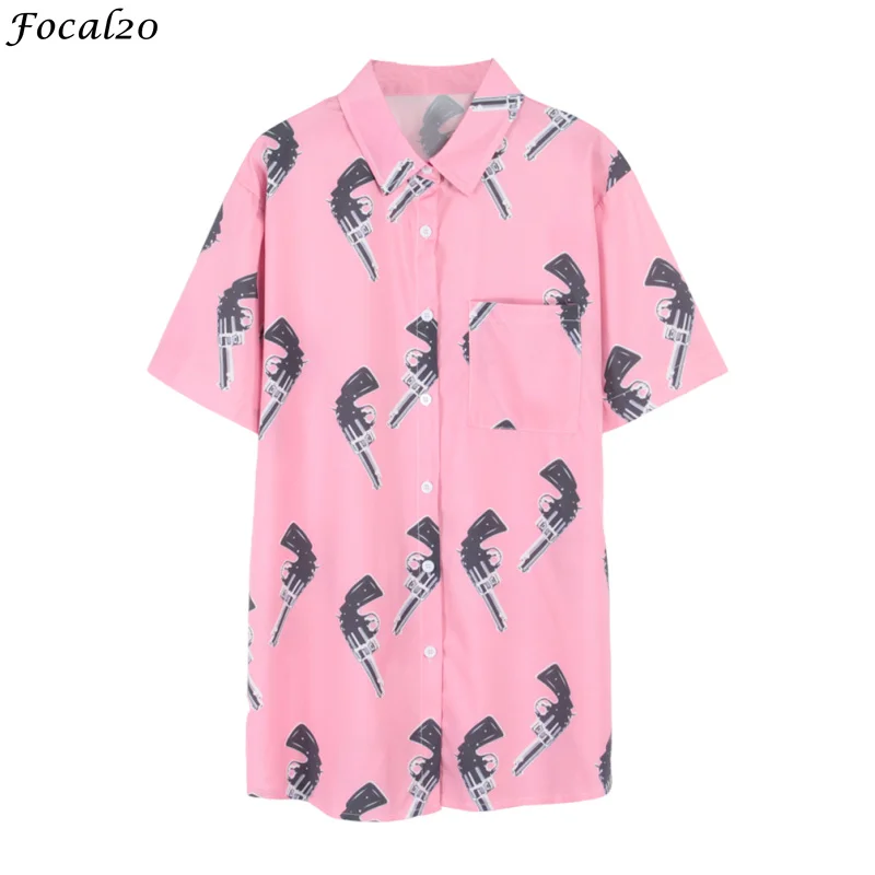 Focal20 Punk Pistol Gun Print Women Blouse Shirts Button Turn Down Collar Blouse Casual Loose Short Sleeve Shirt Tops
Focal20 Punk Pistol Gun Print Women Blouse Shirts Button Turn Down Collar Blouse Casual Loose Short Sleeve Shirt Tops
