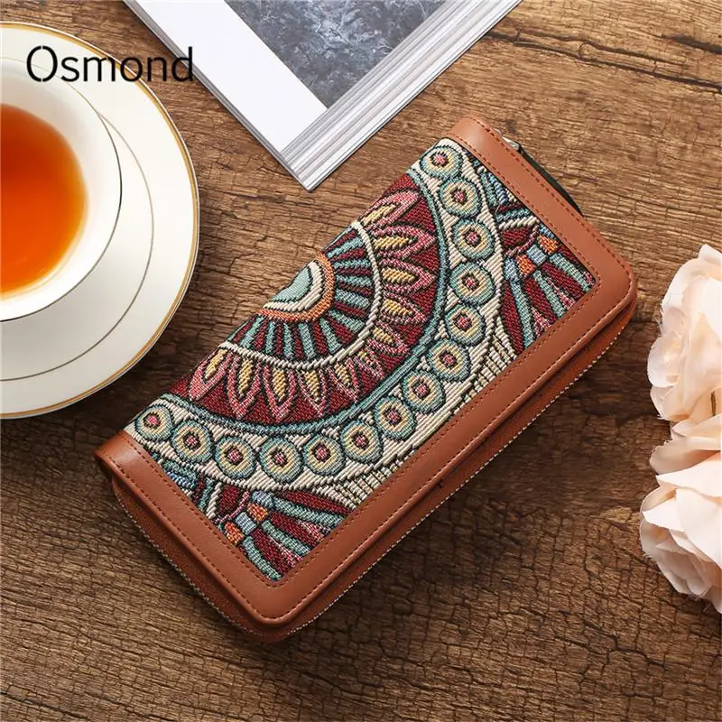 

Brown Women Card Wallet Female Leather Clutch RFID 22 Cardholder Embossed Flowers Long Wallets large capacity Vintage Coin Purse