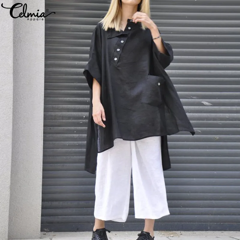 Celmia Women Vintage Linen Tops 2019 Summer Blouses Casual Loose Bottons Asymmetrical Hem Shirts Solid Long Blusas Plus Size 5XL
Celmia Women Vintage Linen Tops 2019 Summer Blouses Casual Loose Bottons Asymmetrical Hem Shirts Solid Long Blusas Plus Size 5XL