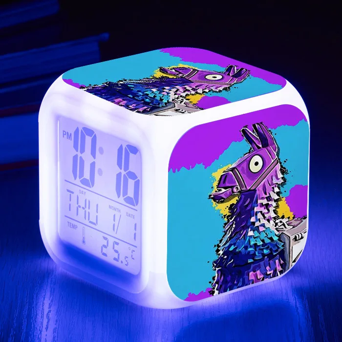 

LED Alarm Colock 7 Colors Fortnight Changing Digital Desk Gadget Digital Alarm Thermometer Night Glowing Cube Led Clock Home