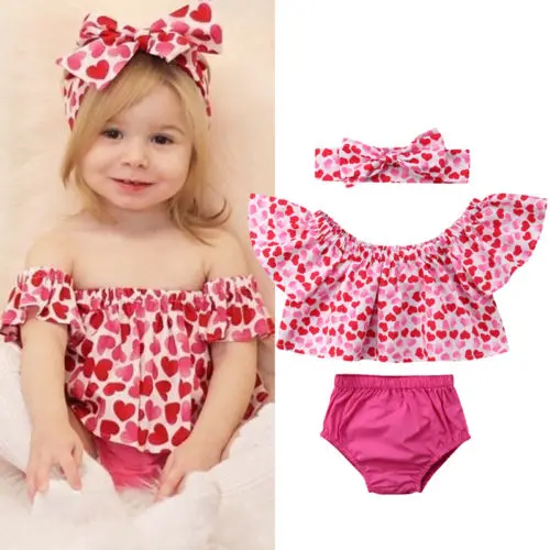 2019 Toddler Newborn Baby Girls Off Shoulder Valentines Day Heart Crop Tops Shorts Headband 3PCS Outfits Cute Clothes 0-24M
2019 Toddler Newborn Baby Girls Off Shoulder Valentines Day Heart Crop Tops Shorts Headband 3PCS Outfits Cute Clothes 0-24M