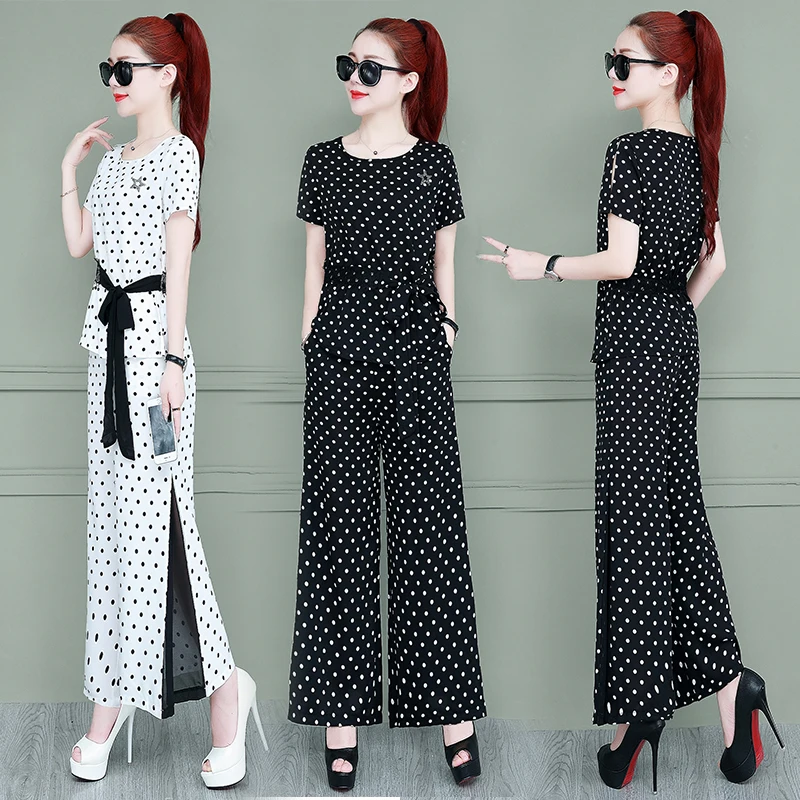 2019 summer women's plus size wave point Chiffon shirt+Mesh stitching wide-legged pants suits female large size two-piece sets
2019 summer women's plus size wave point Chiffon shirt+Mesh stitching wide-legged pants suits female large size two-piece sets