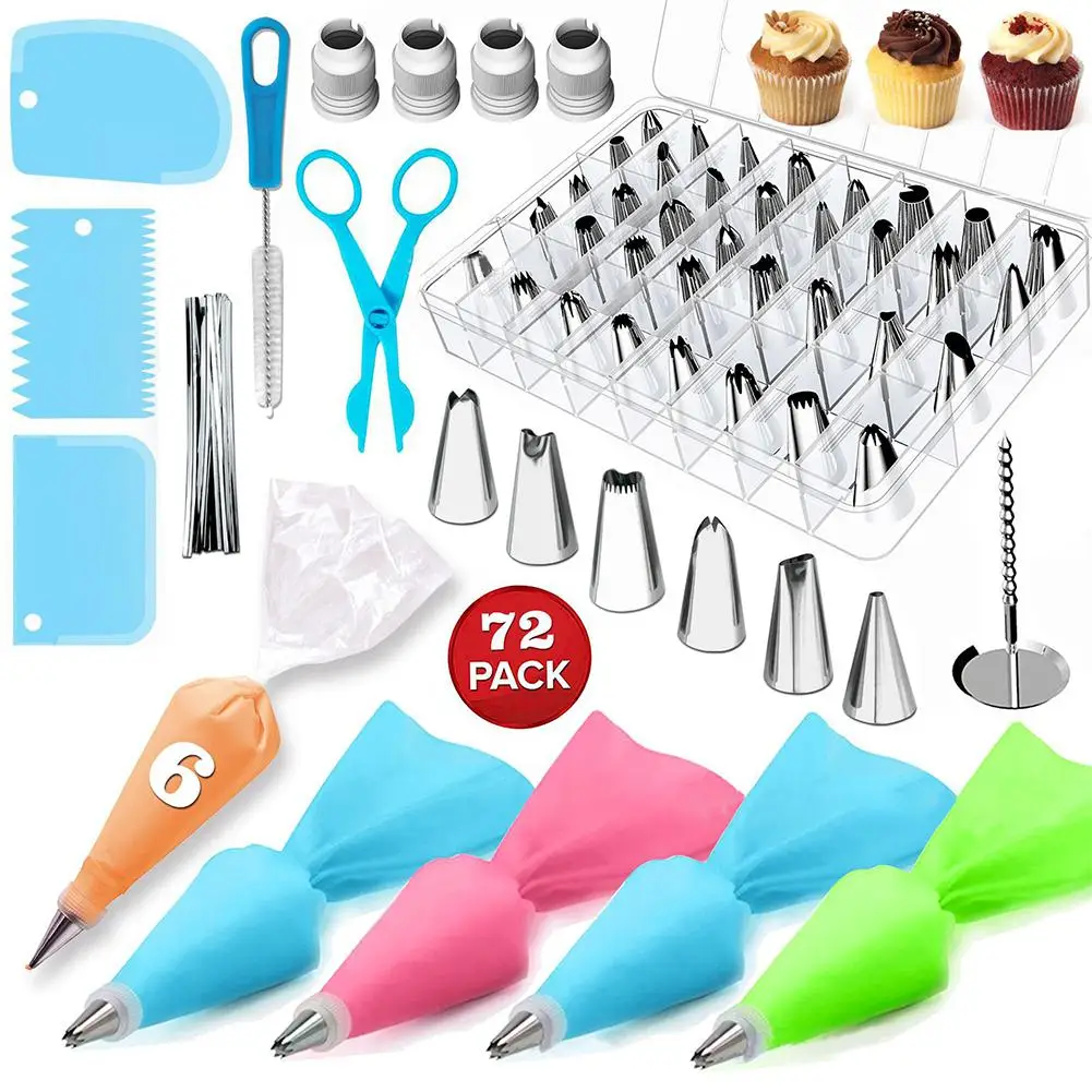 72pcs Cake Decorating Kit Baking Pastry Supplies with Cookie Cream Scraper Icing Cupcake Bags Tips Cake Decorating Tools
72pcs Cake Decorating Kit Baking Pastry Supplies with Cookie Cream Scraper Icing Cupcake Bags Tips Cake Decorating Tools